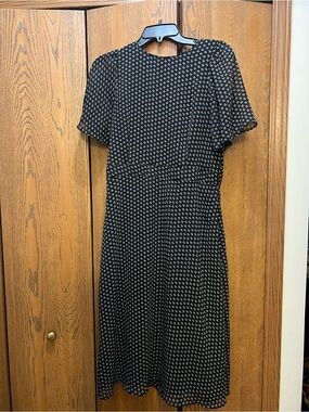 Ann Taylor Black Midi Dress with Cream White Flower Print